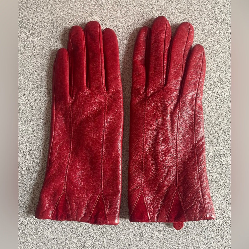 Studio Guy Laroche Red Leather Vintage Ladies Gloves Size Small